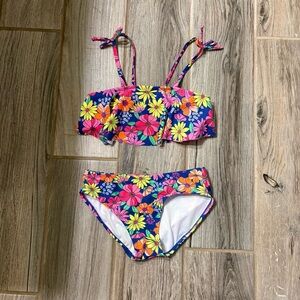 Cat & Jack Navy Floral Two-Piece Bikini with Pink, Yellow & Orange Flowers